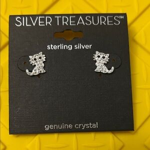 Sterling Silver Cat Earrings with Genuine crystal